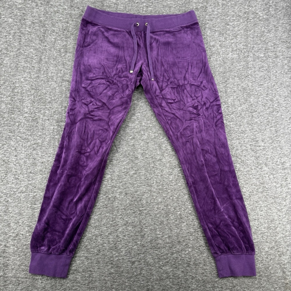 Juicy Couture Velour Jogger Pants Womens Medium Purple Drawstring Loungewear Y2K
